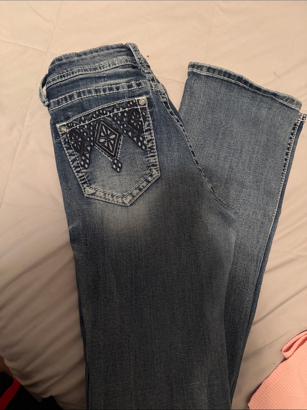 Grace Women's Medium Blue Boot Cut Jeans with Embroidered Back Pocket